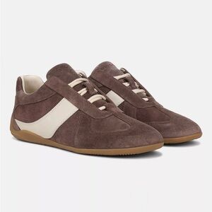 Vince Solaris Suede & Leather Trainer, Koala Taupe/Flax, Size 7.5